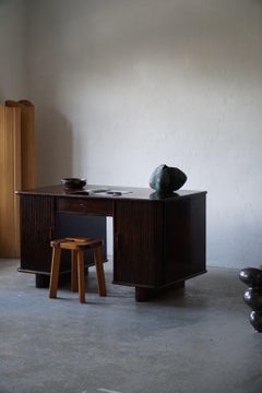 Large Freestanding Danish Art Deco Tambour Desk in Lacquered Beech, 1940s