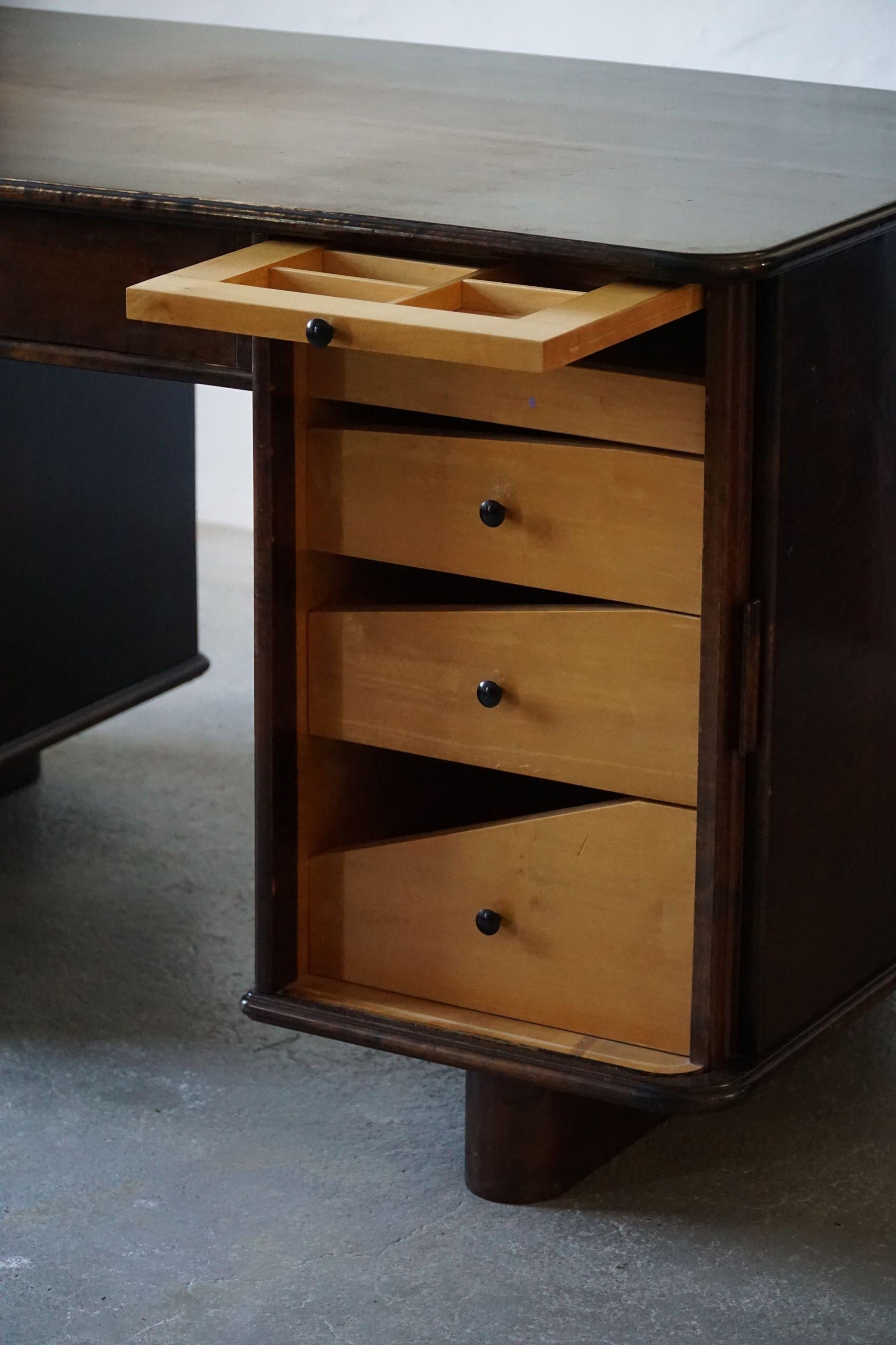 Scandinavian Modern Large Freestanding Danish Art Deco Tambour Desk in Lacquered Beech, 1940s