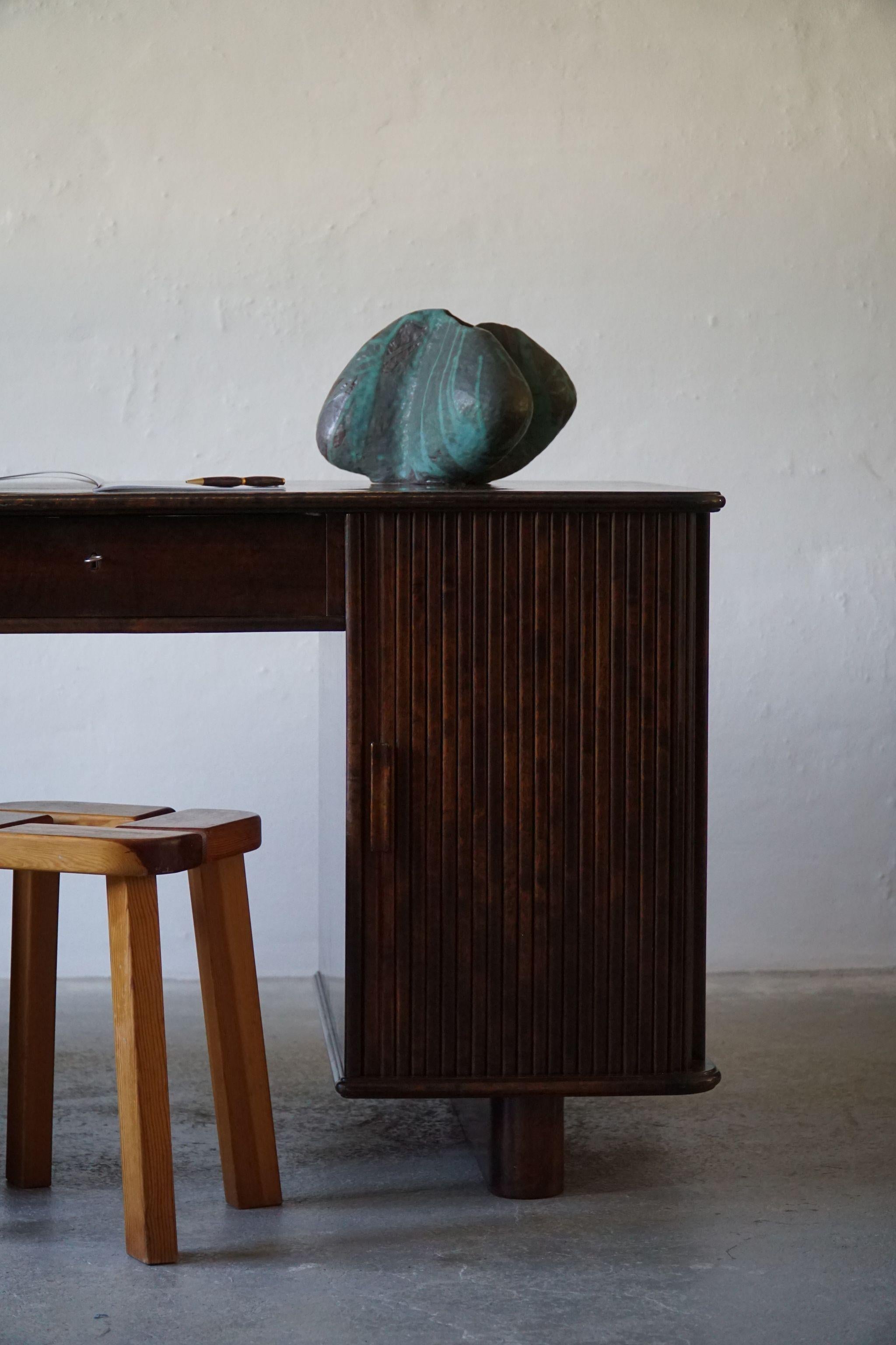 Large Freestanding Danish Art Deco Tambour Desk in Lacquered Beech, 1940s 2