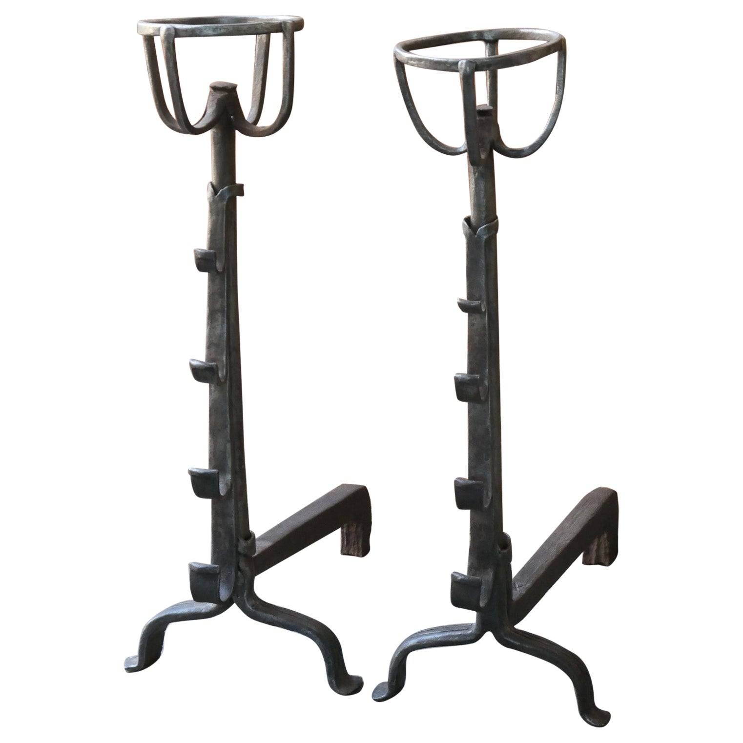 Large French 17th Century Gothic Andirons or Landiers