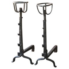 Large French 17th Century Gothic Andirons or Landiers
