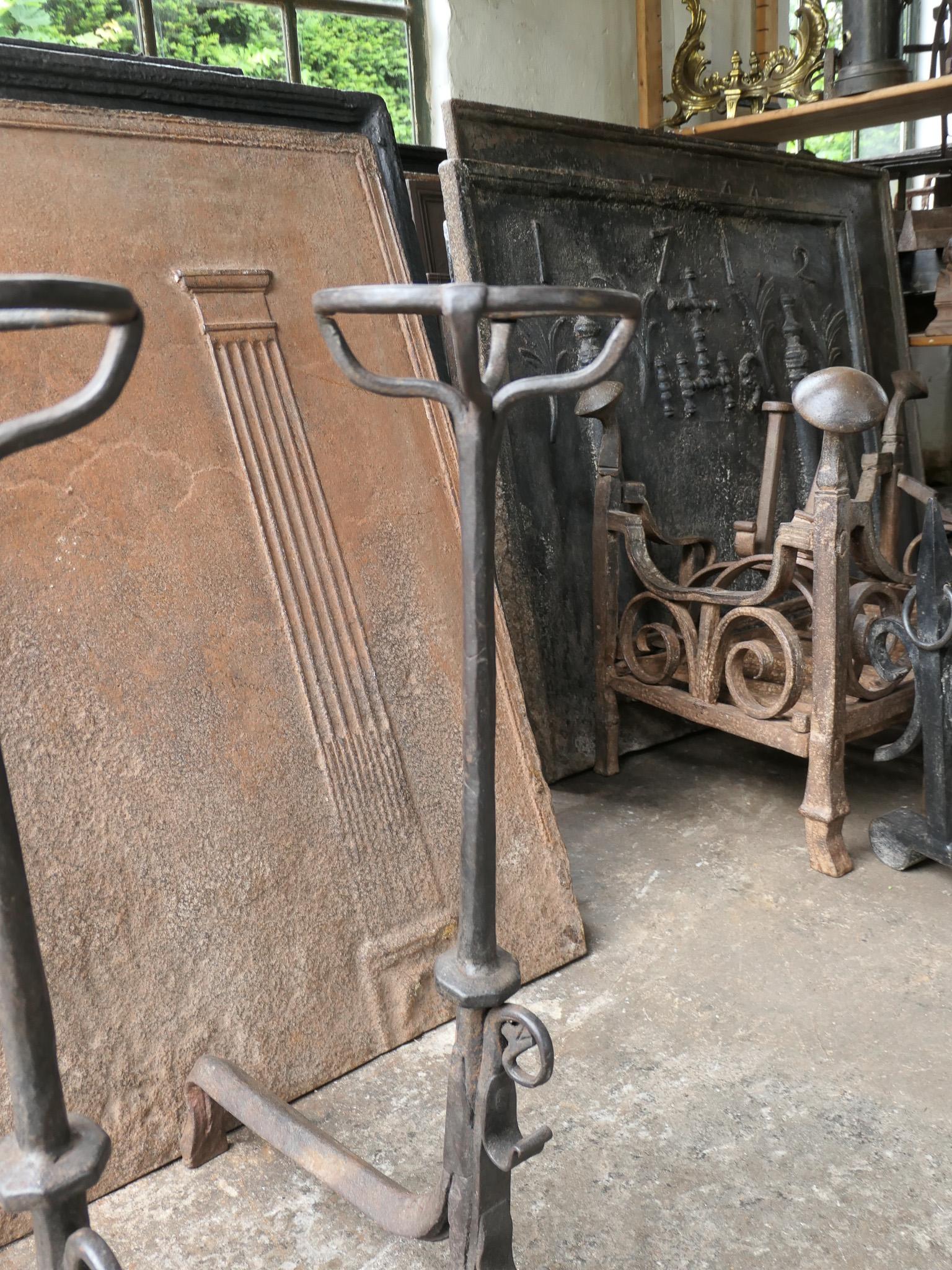 Large French 17th Century Gothic Andirons or Landiers with Wolf Head For Sale 5