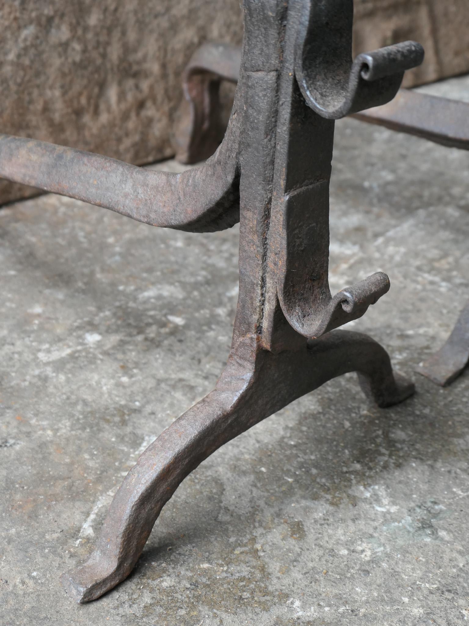 Large French 17th Century Gothic Andirons or Landiers with Wolf Head For Sale 10