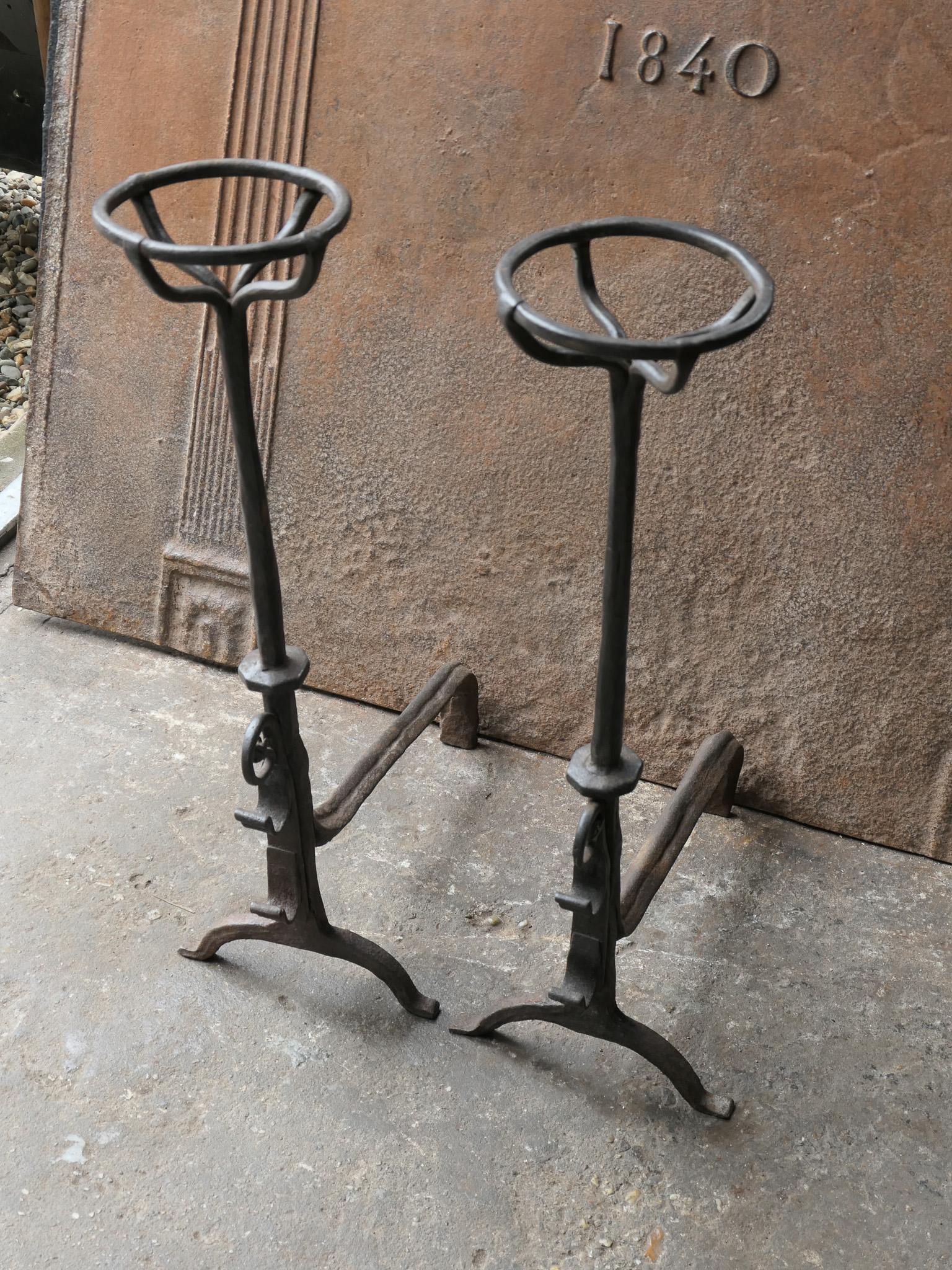 Large French 17th Century Gothic Andirons or Landiers with Wolf Head For Sale 1
