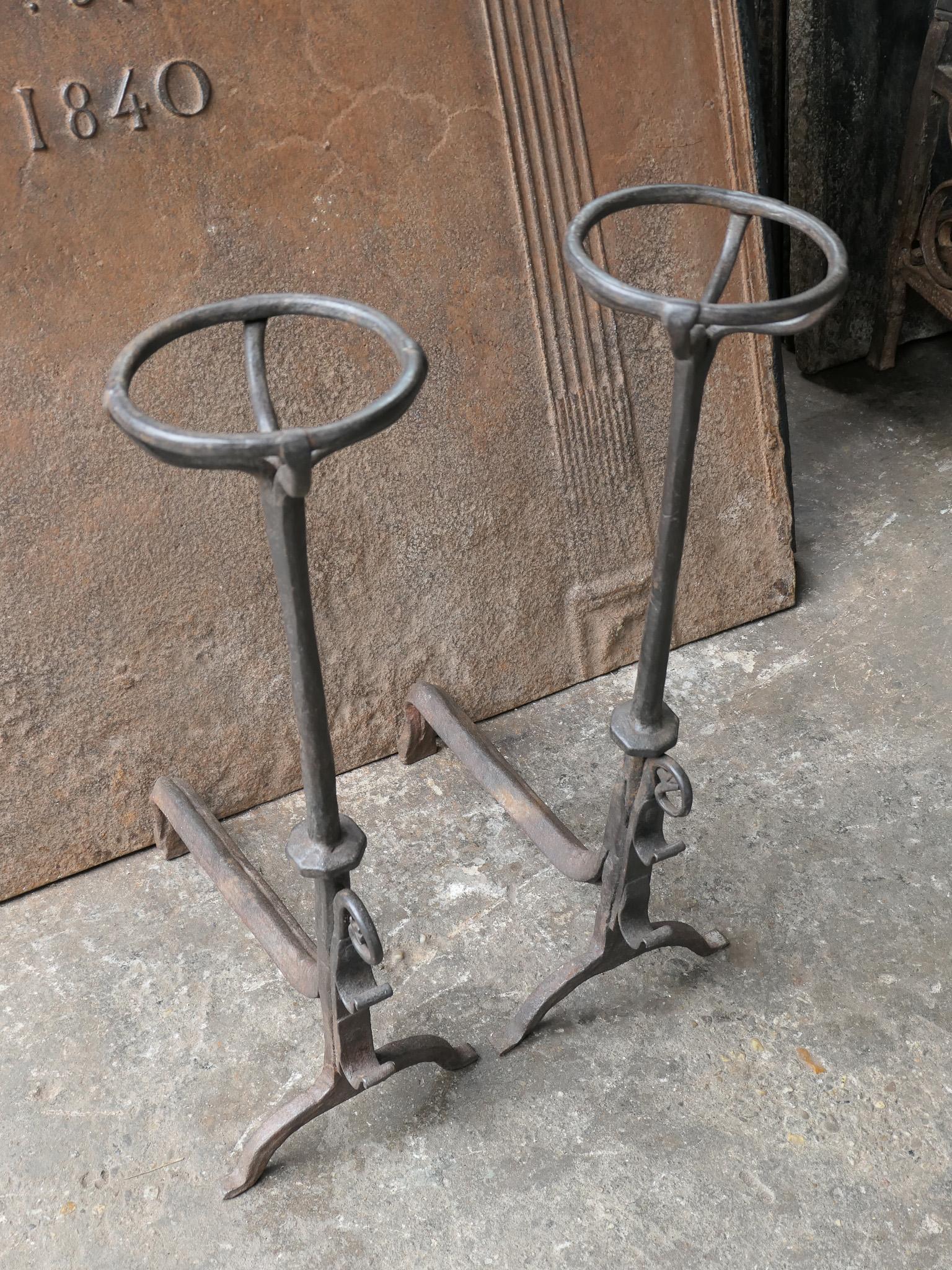Large French 17th Century Gothic Andirons or Landiers with Wolf Head For Sale 2