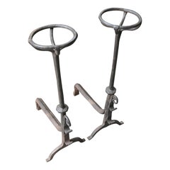 Large French 17th Century Gothic Andirons or Landiers with Wolf Head