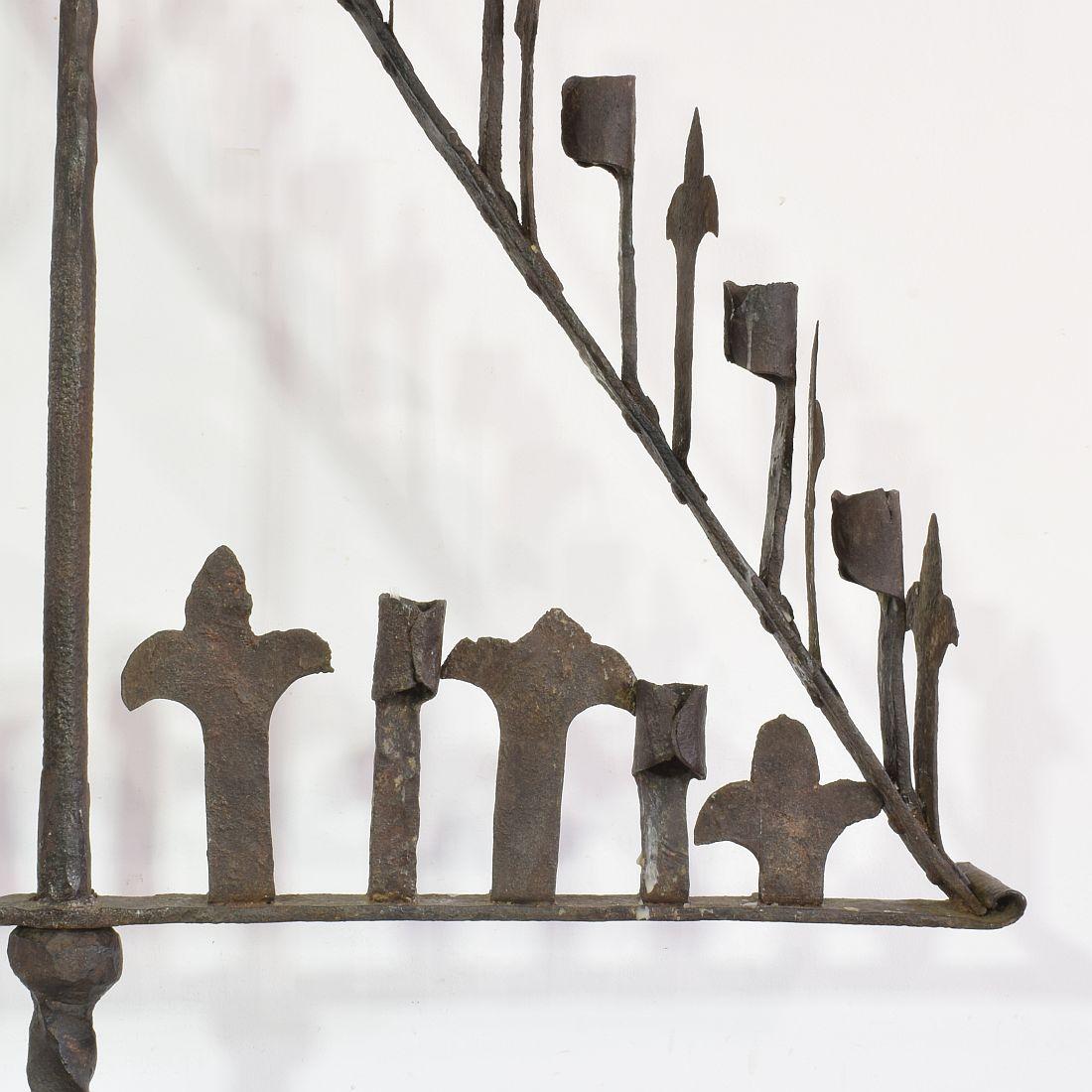 Large French 17th Century Hand Forged Iron Candleholder 9