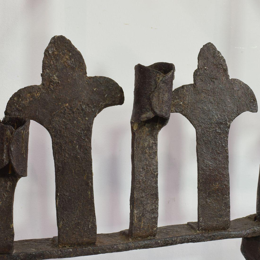Large French 17th Century Hand Forged Iron Candleholder 11