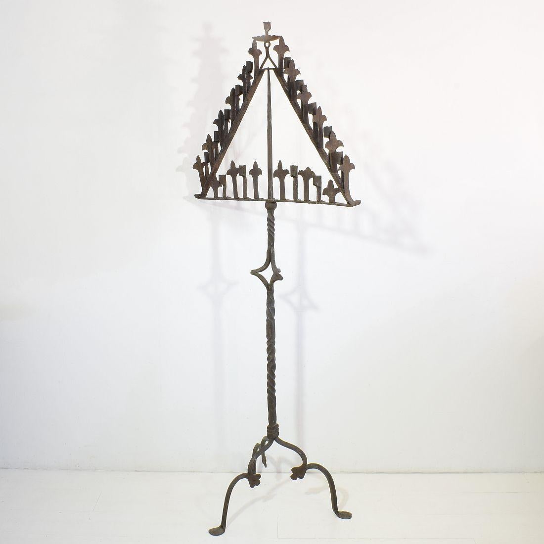 18th Century and Earlier Large French 17th Century Hand Forged Iron Candleholder