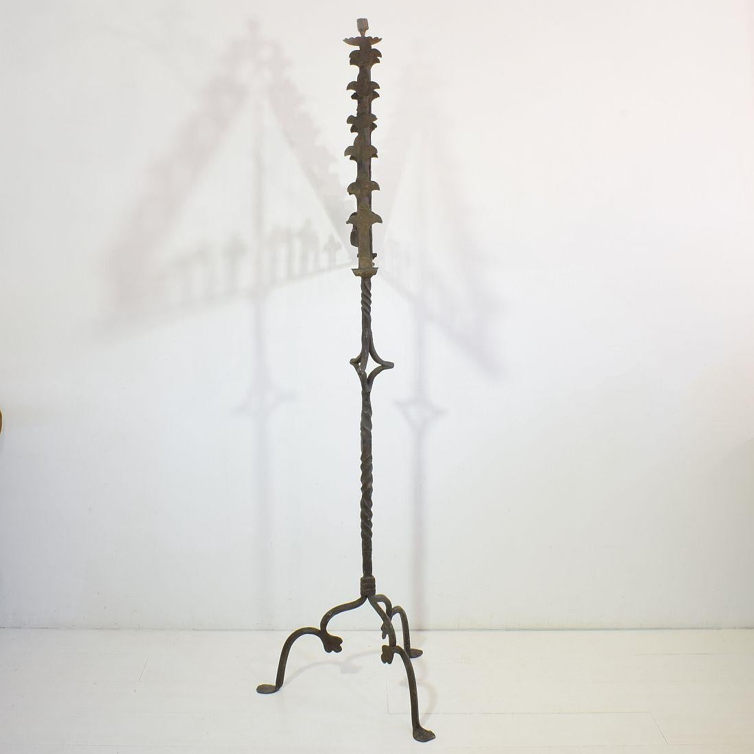 Large French 17th Century Hand Forged Iron Candleholder 1