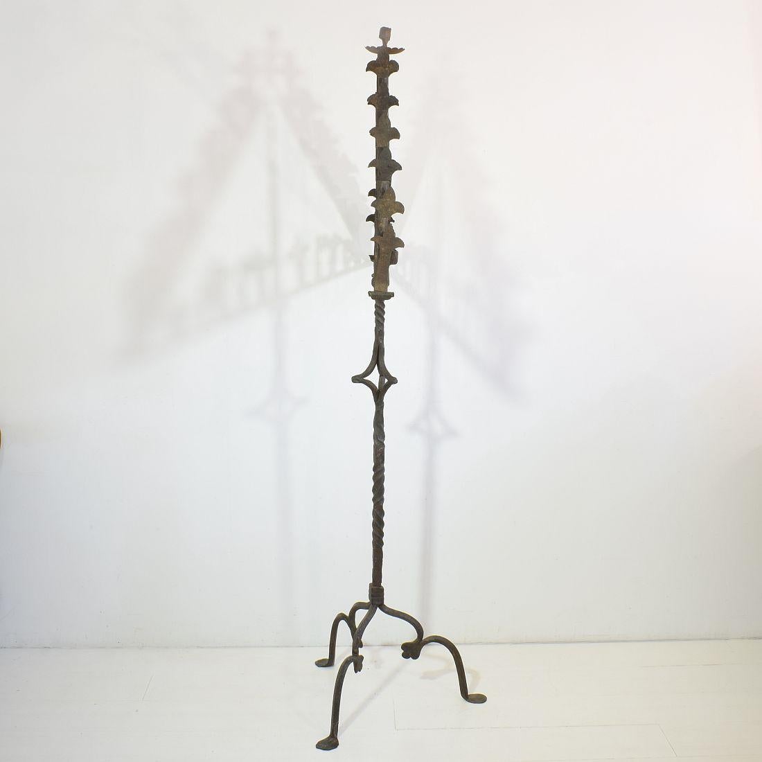 Large French 17th Century Hand Forged Iron Candleholder 3