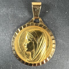 Large French 18K Yellow Gold Virgin Mary Charm Pendant Medal