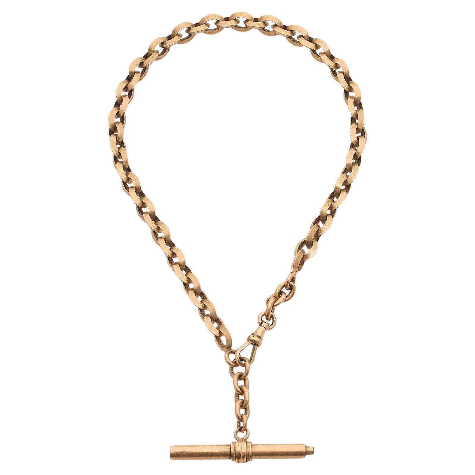 Large French 18kt Rose Gold Watch Chain Necklace