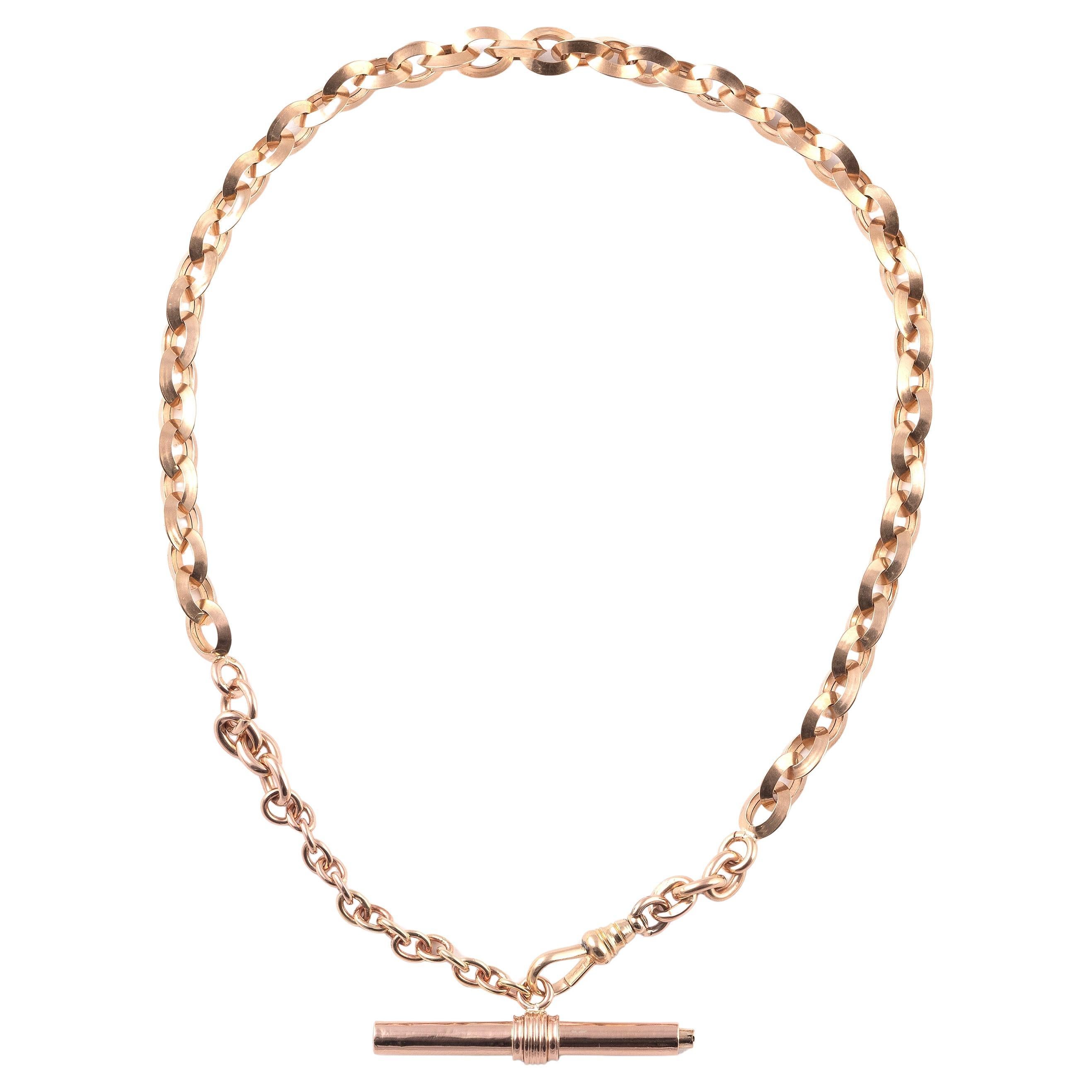 Large French 18kt Rose Gold Watch Chain Necklace