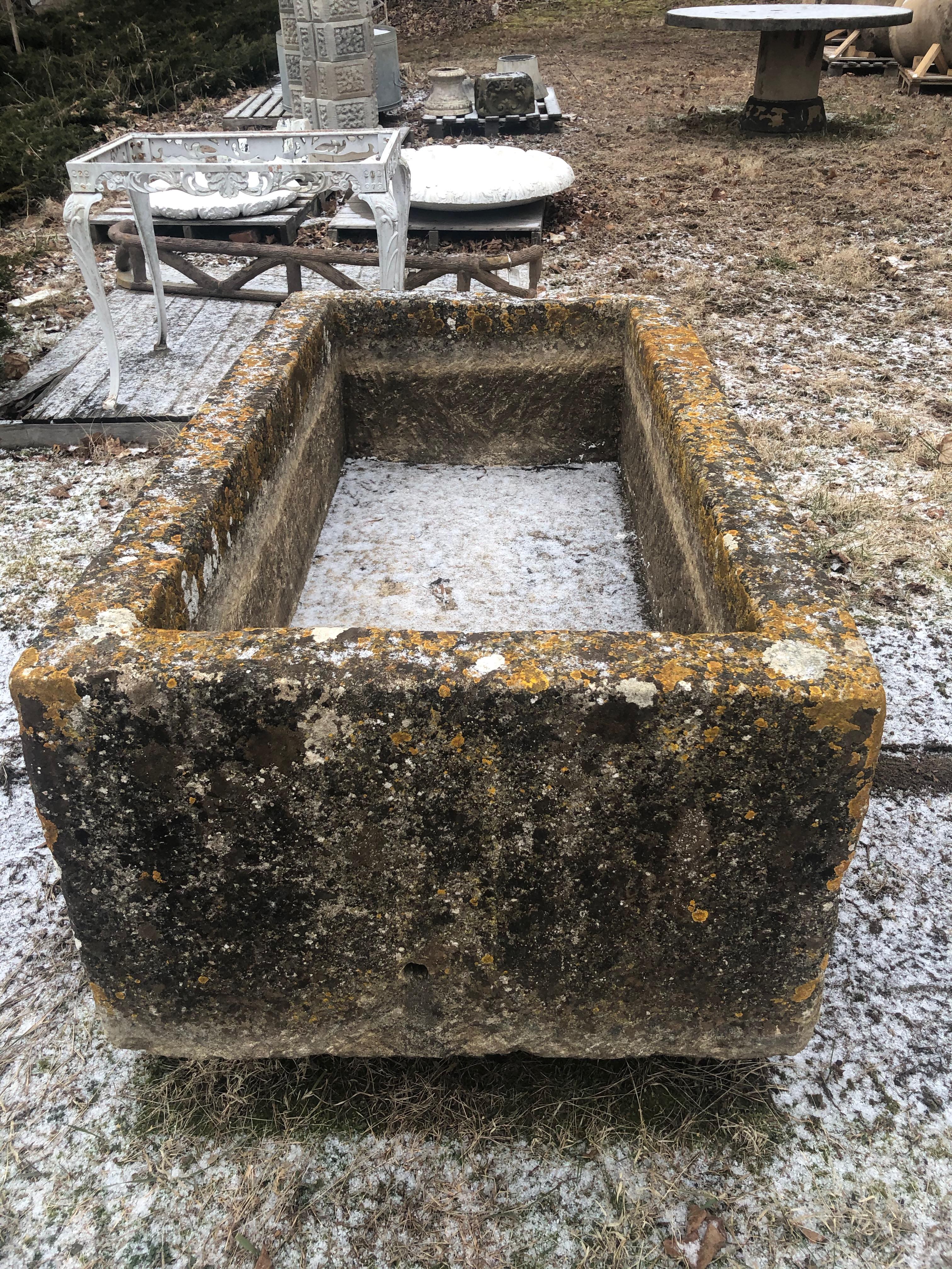 Large French 18th C Hand-Carved Limestone Trough 1