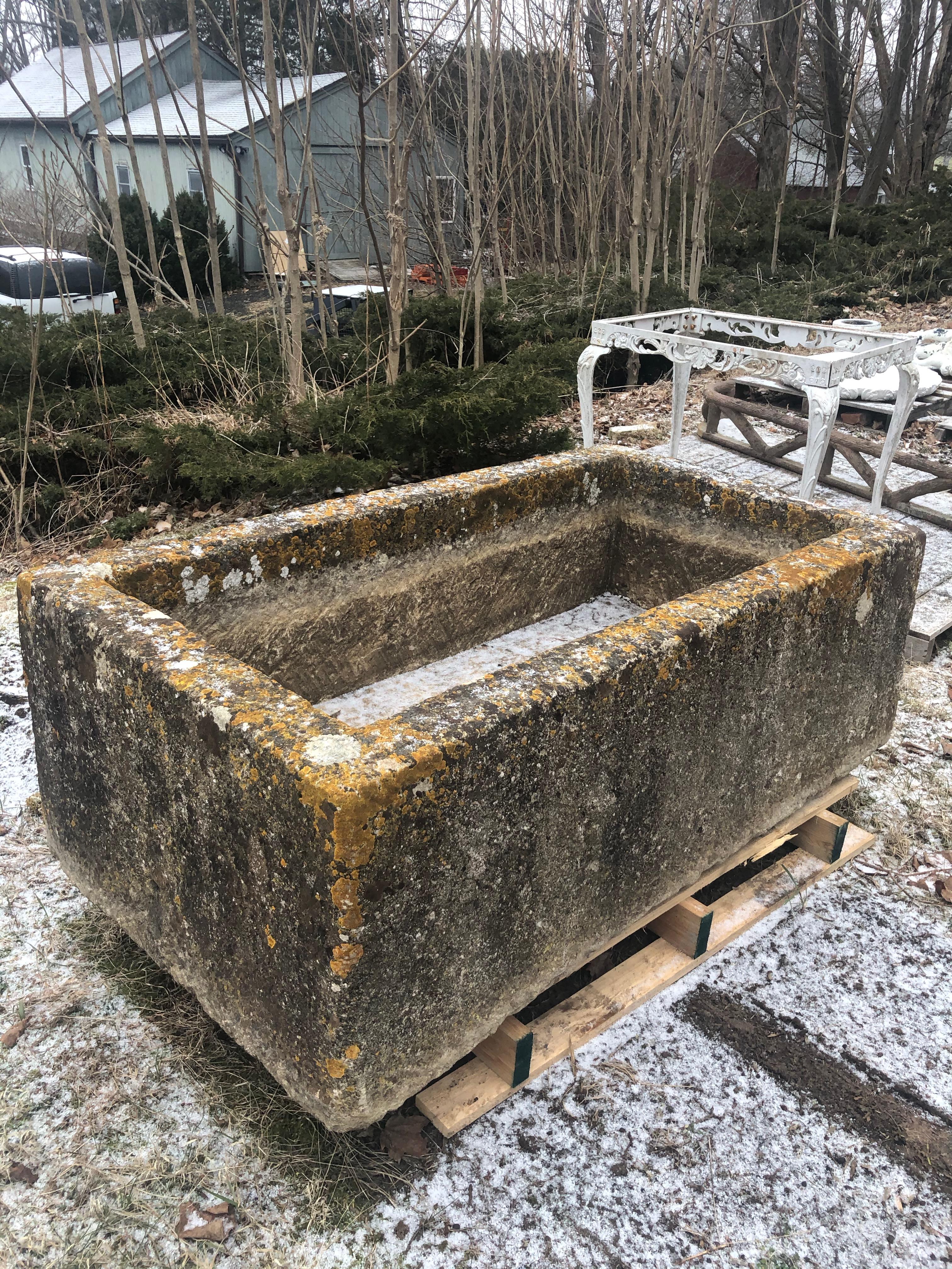 Large French 18th C Hand-Carved Limestone Trough 2