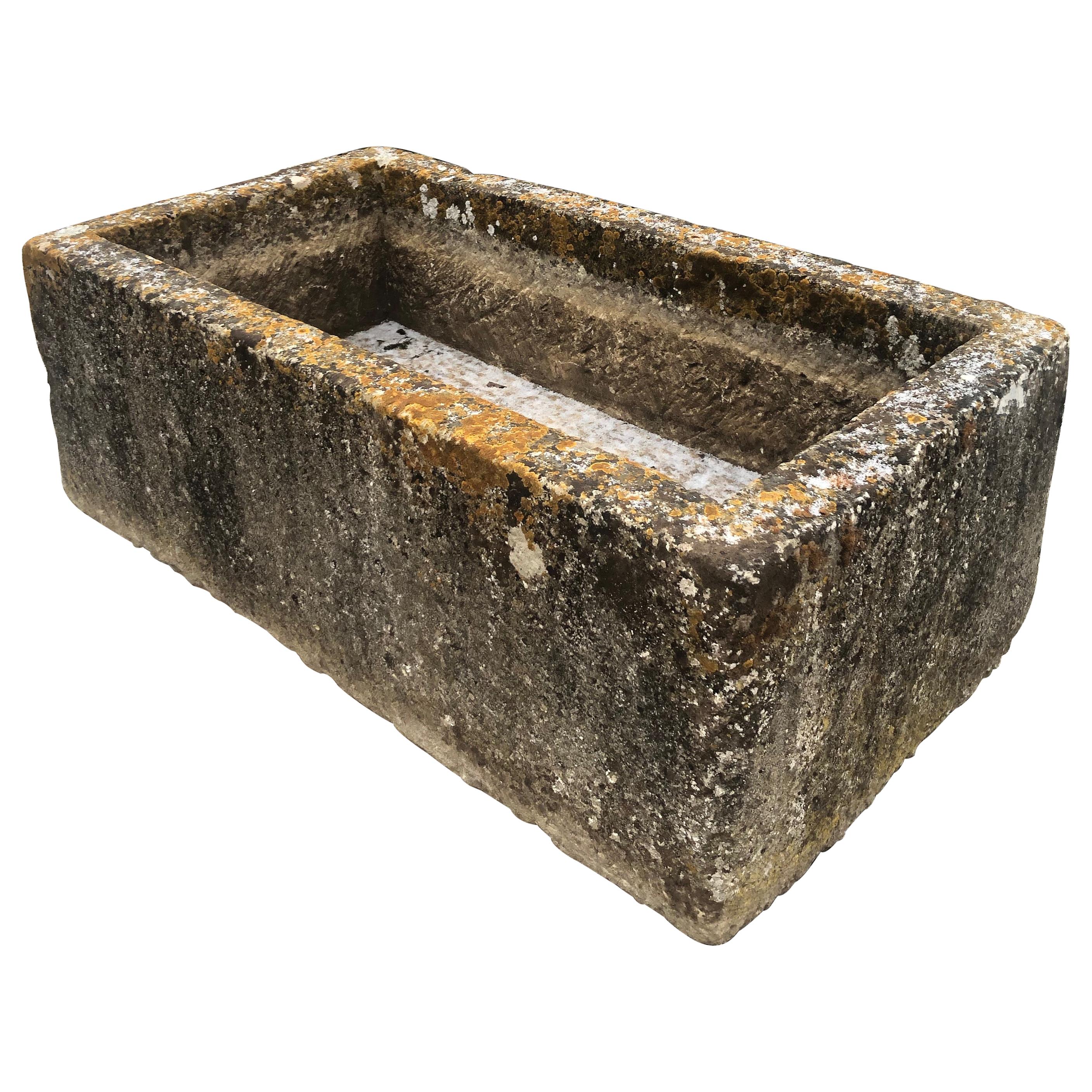 Large French 18th C Hand-Carved Limestone Trough