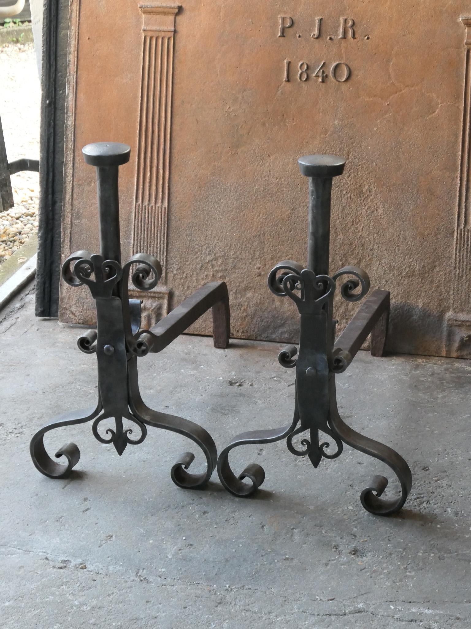 Forged Large French 18th Century Andirons or Landiers For Sale