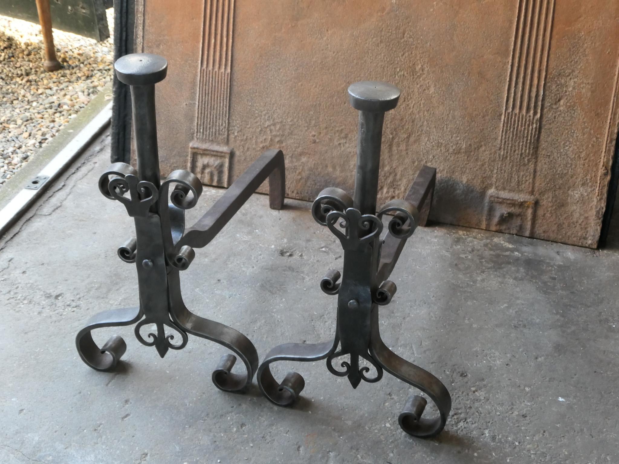 18th Century and Earlier Large French 18th Century Andirons or Landiers For Sale