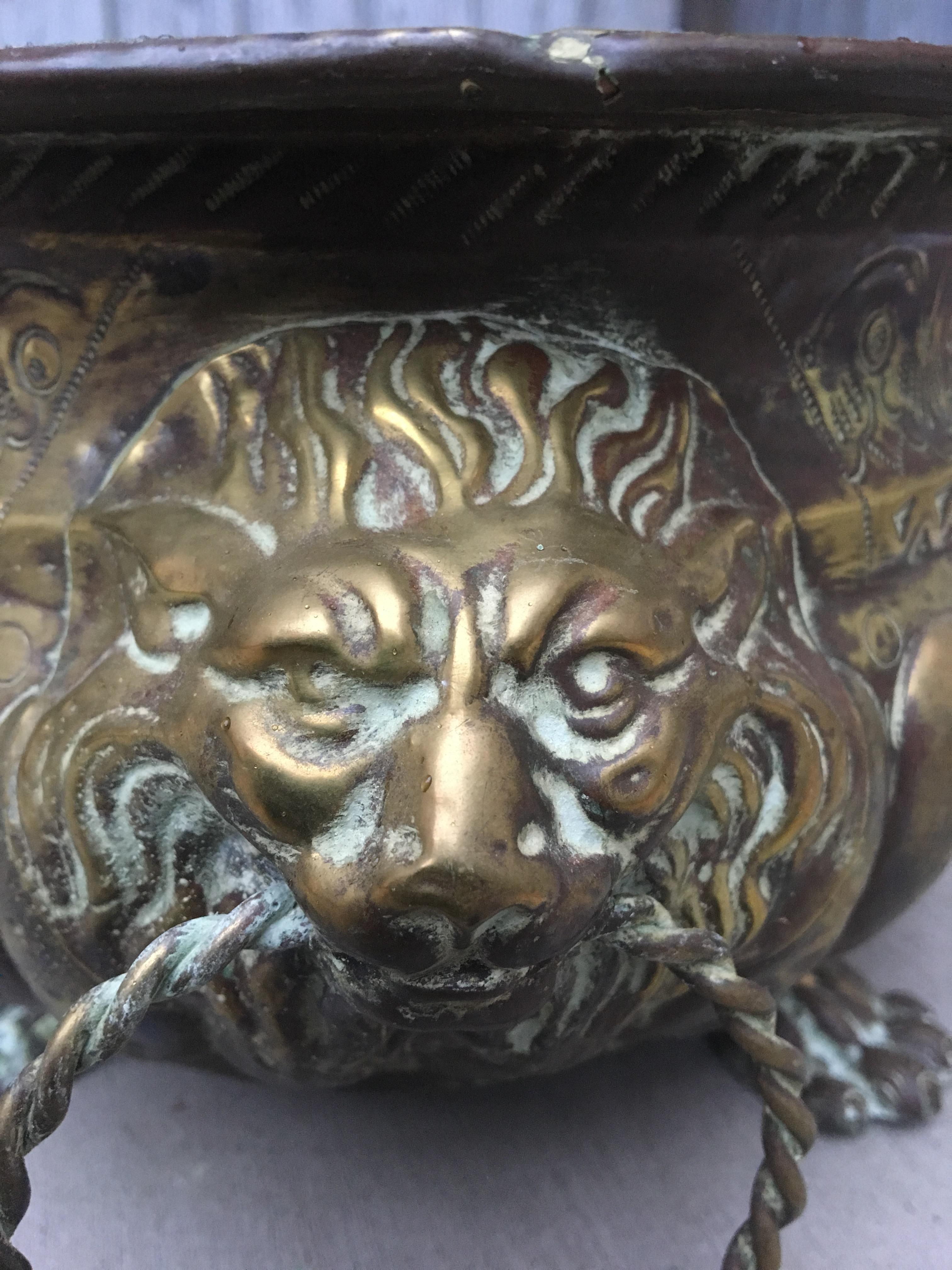 Large French 18th Century Baroque Brass Lion-head Champagne Cooler & Jardiniere 10