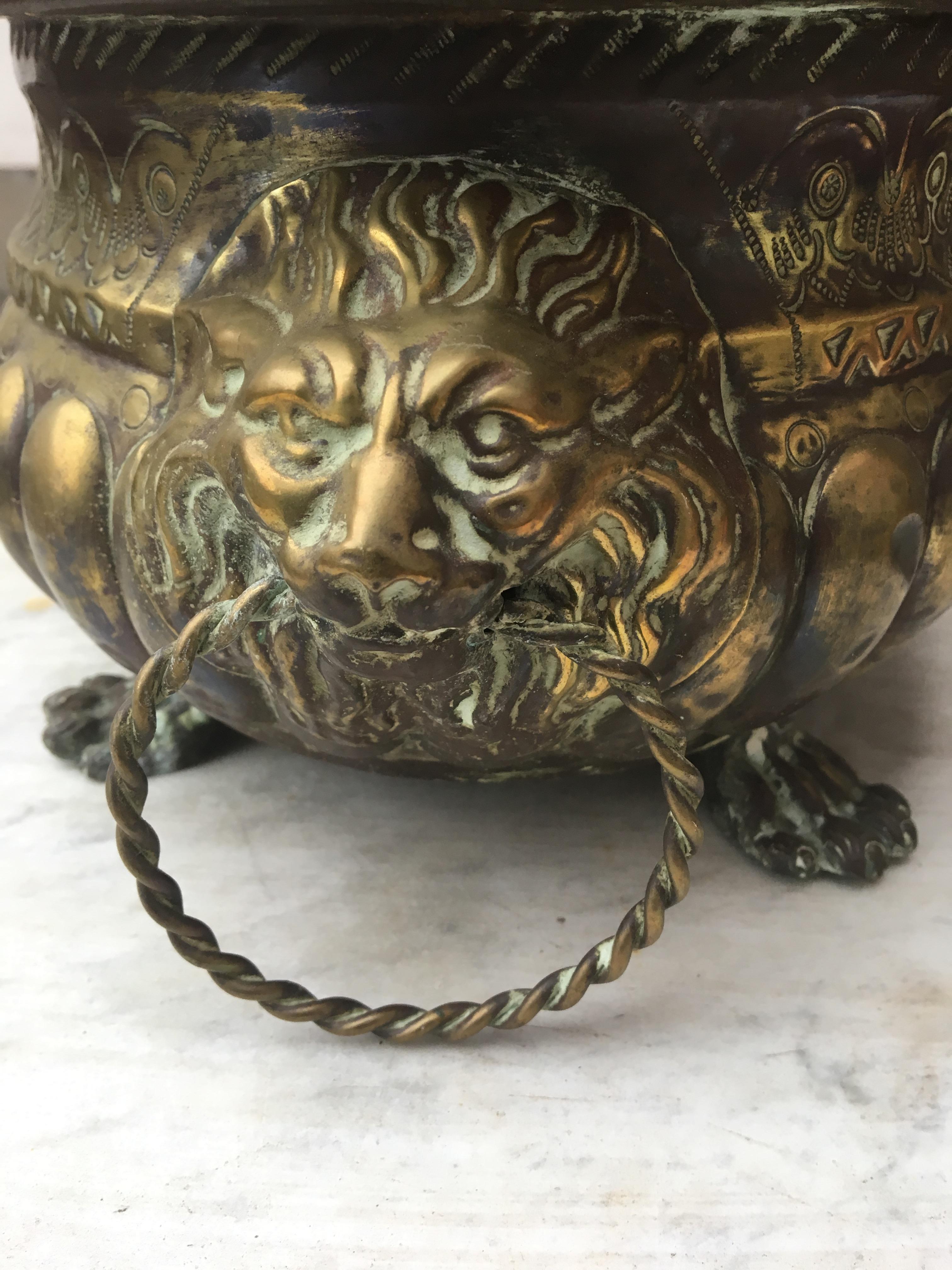 Large French 18th Century Baroque Brass Lion-head Champagne Cooler & Jardiniere 5