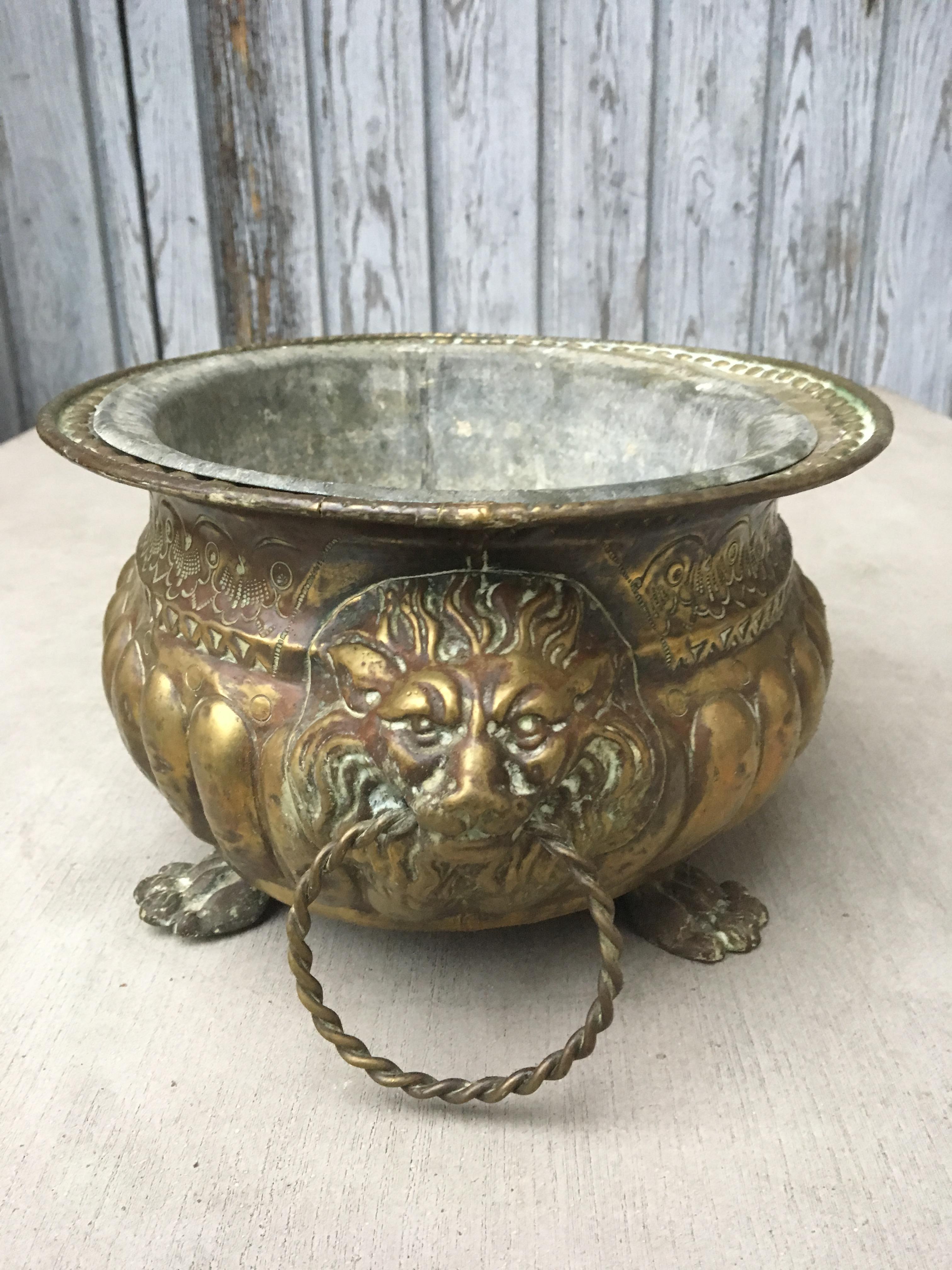 Large French 18th Century Baroque Brass Lion-head Champagne Cooler & Jardiniere 6