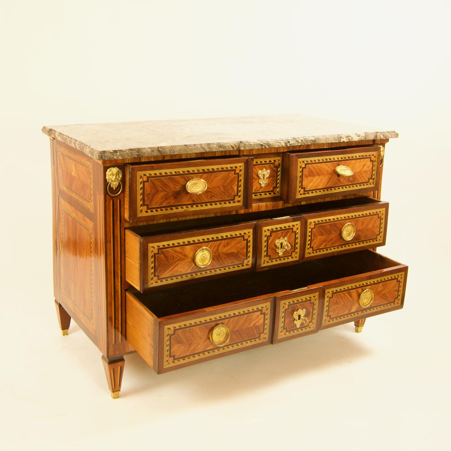 Gilt Large French 18th Century Louis XVI Marquetry Commode or Chest of Drawers