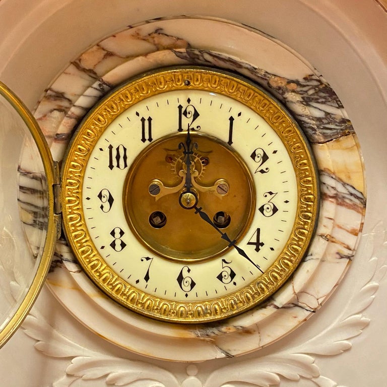 Large French 19 Century Carved Marble Mantel Clock For Sale at 1stDibs