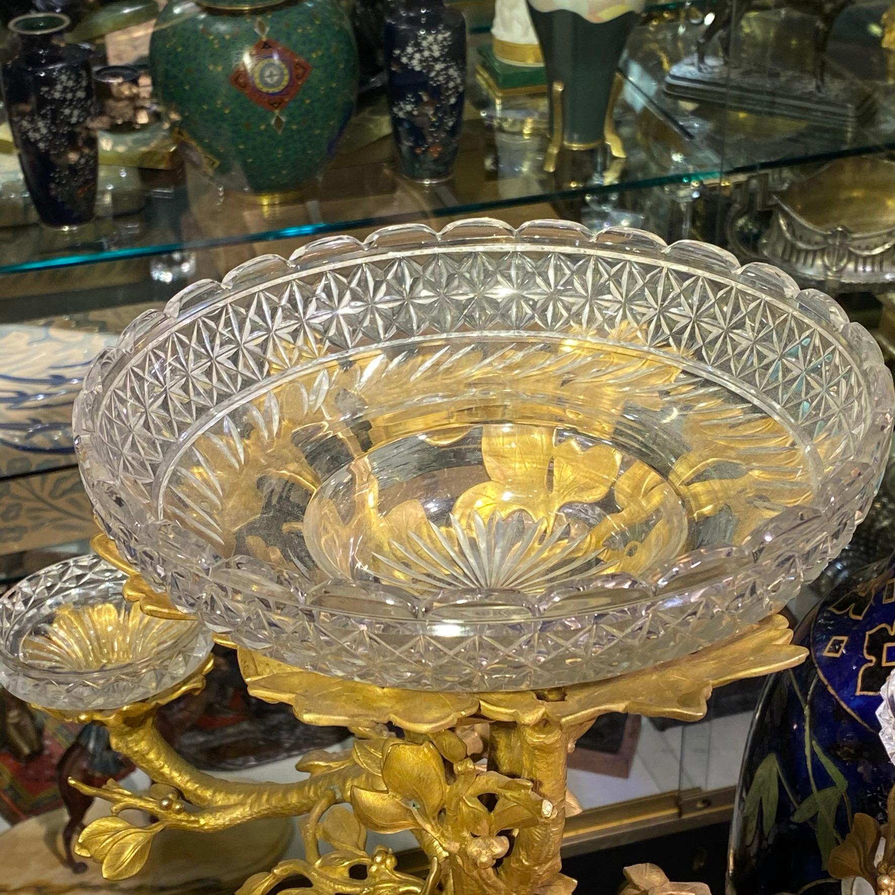 Large French 19th Century Gilt Bronze and Cut Glass Epergne In Good Condition In New York, NY