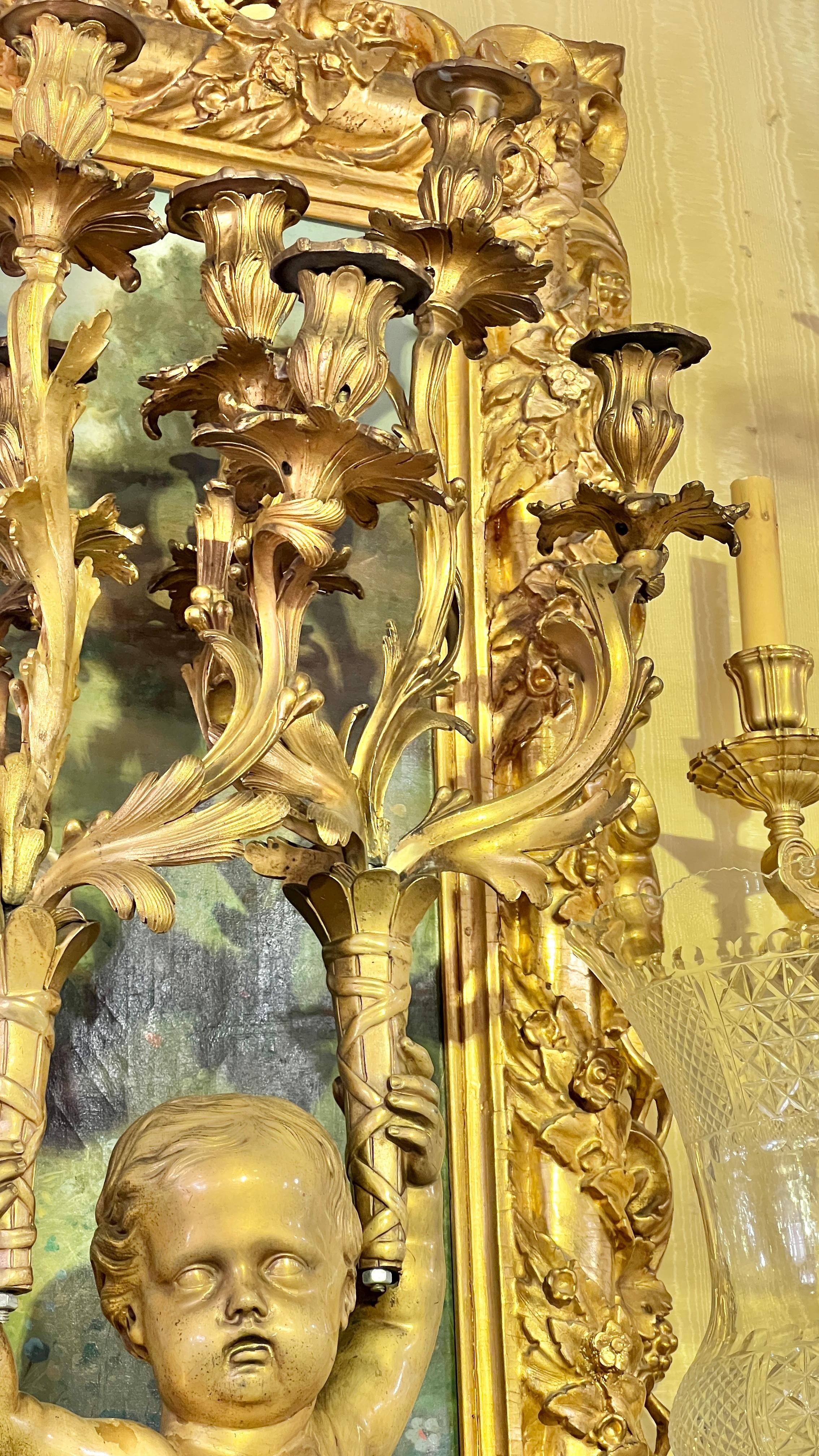 Large French 19 century Louis XVI style Cherub Figural Gilt Bronze Candelabrum For Sale 6