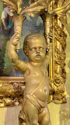 Large French 19 century Louis XVI style Cherub Figural Gilt Bronze Candelabrum