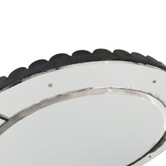 Large French 1920s Decorative Round Mirror With Ebonised Scalloped Edge