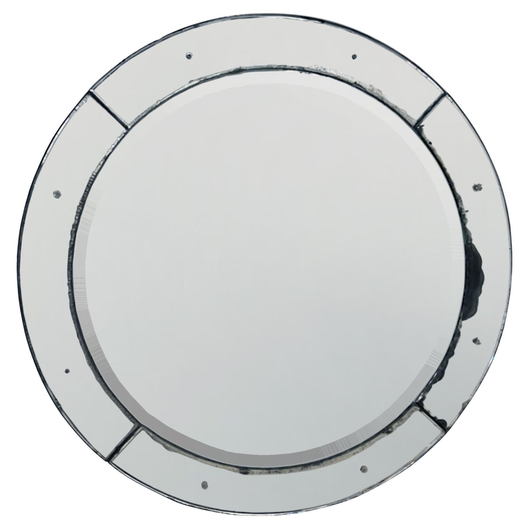 Large French 1920s Round Mirror With Ebonised Scalloped Edge For Sale