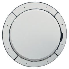 Large French 1920s Round Mirror With Ebonised Scalloped Edge
