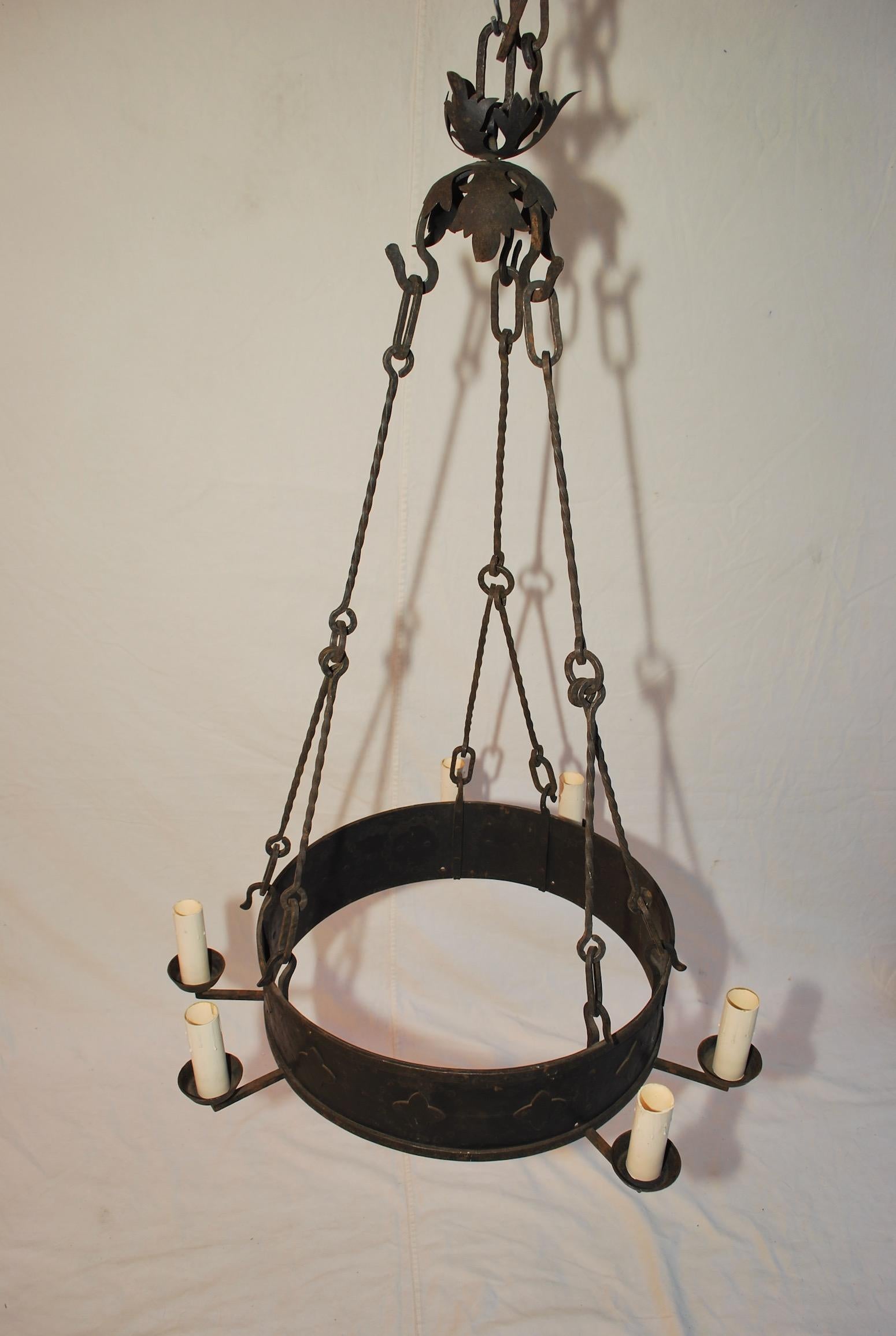 Large French 1920s Wrought Iron Chandelier In Good Condition For Sale In Los Angeles, CA