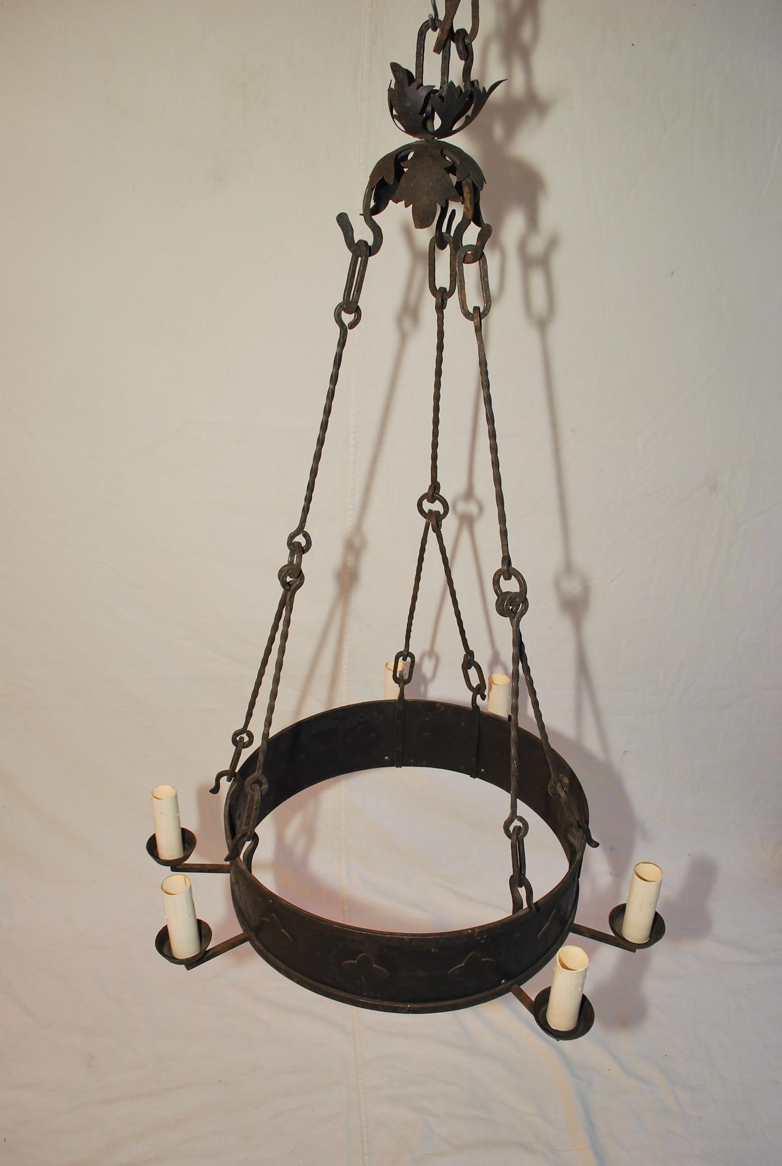 Large French 1920s Wrought Iron Chandelier In Good Condition In Los Angeles, CA