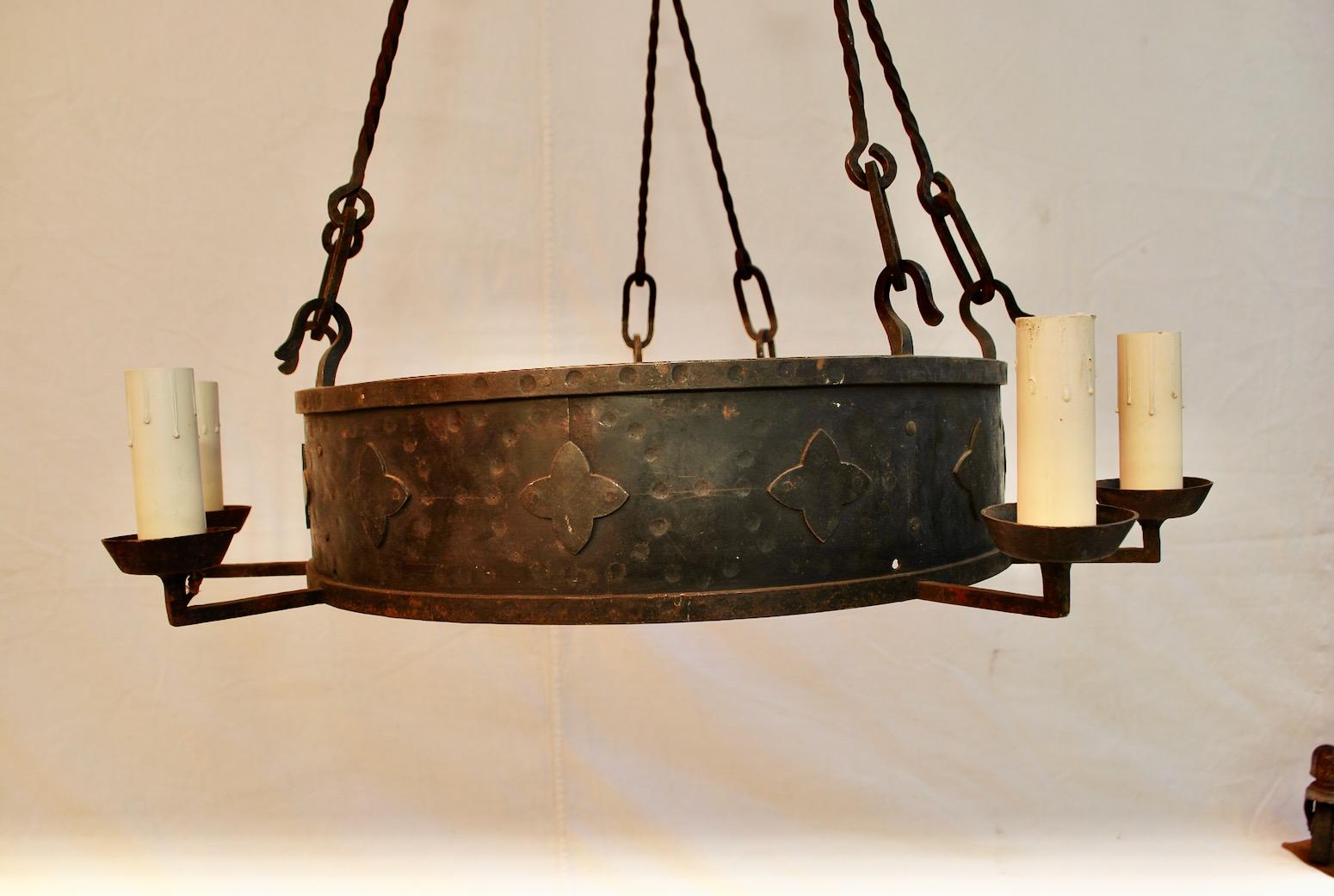 Large French 1920s Wrought Iron Chandelier For Sale 1