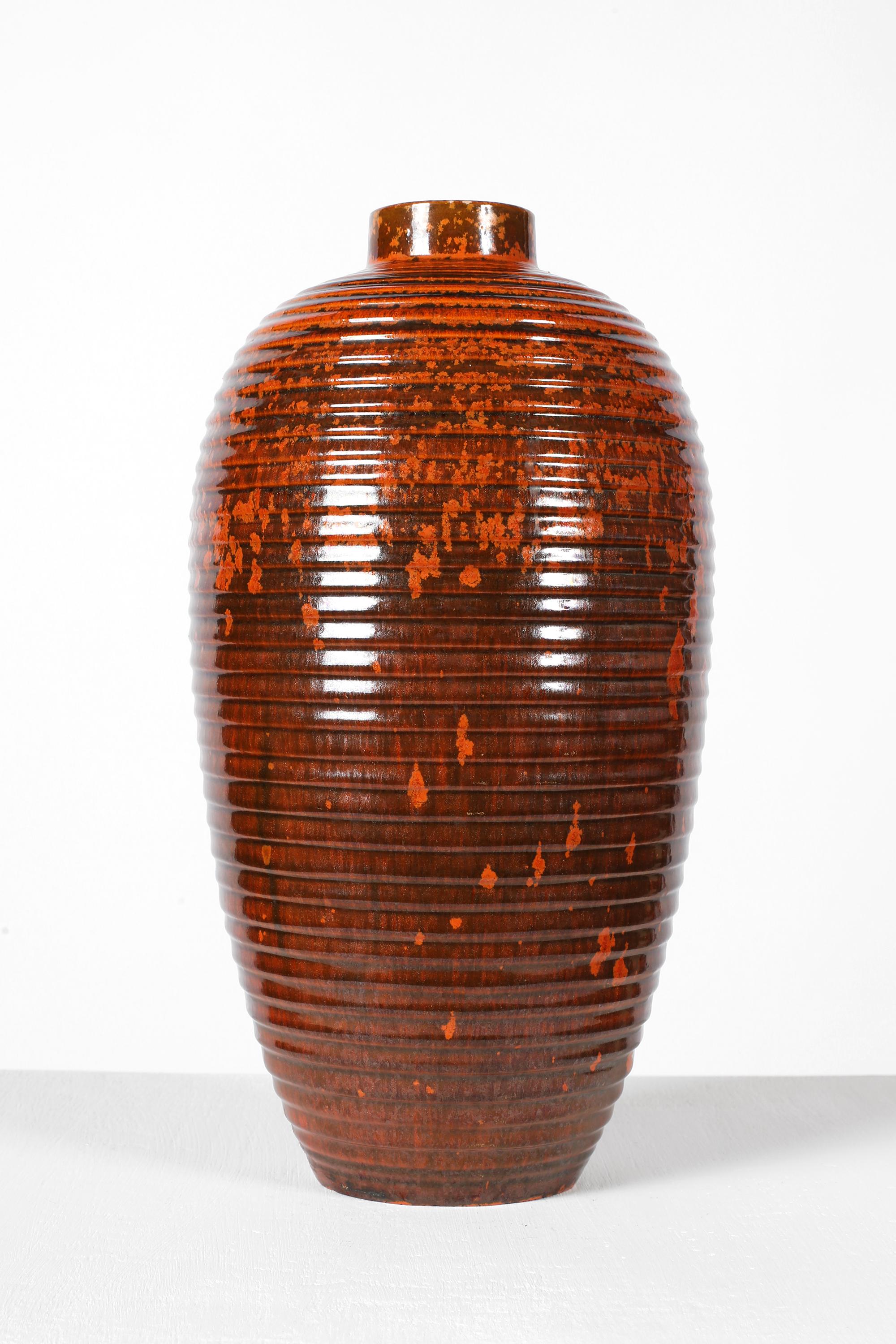Grande vaso francese Art Deco degli anni '30 in ceramica smaltata color arancio Primavera in vendita 1