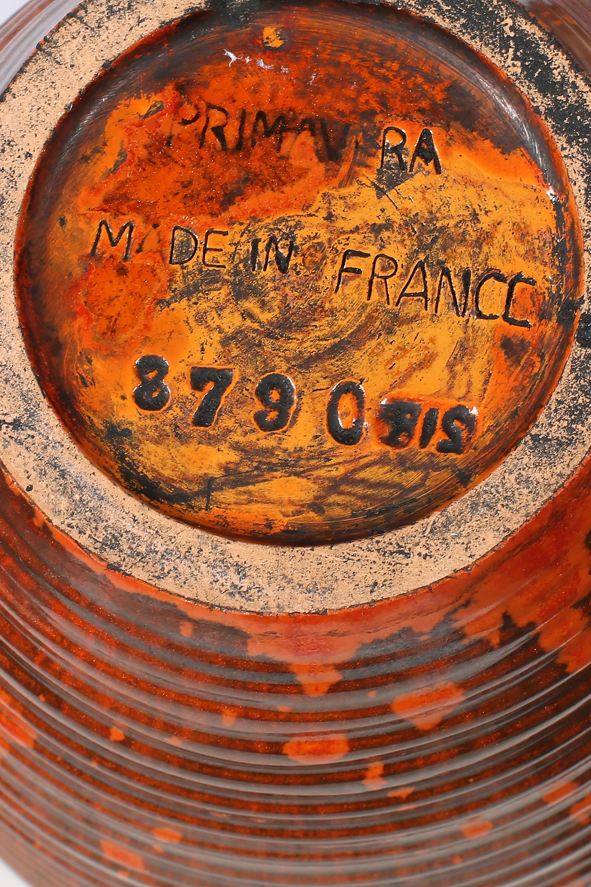Grande vaso francese Art Deco degli anni '30 in ceramica smaltata color arancio Primavera in vendita 3