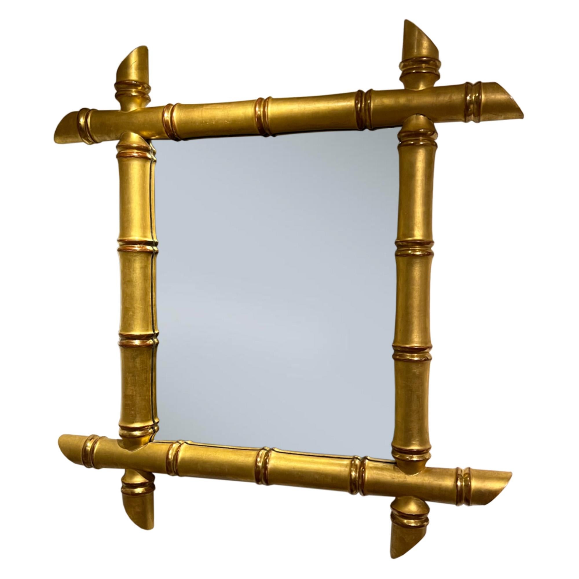 Large French 1930s Giltwood Faux Bamboo Mirror In Good Condition For Sale In London, GB