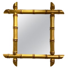 Large French 1930s Giltwood Faux Bamboo Mirror