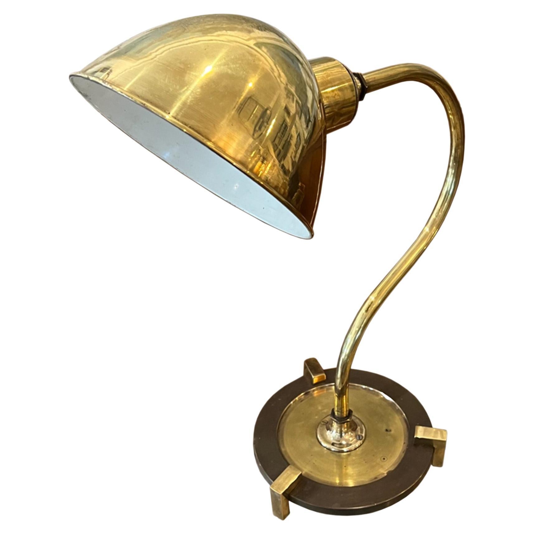 Large French 1950s Brass Desk Lamp