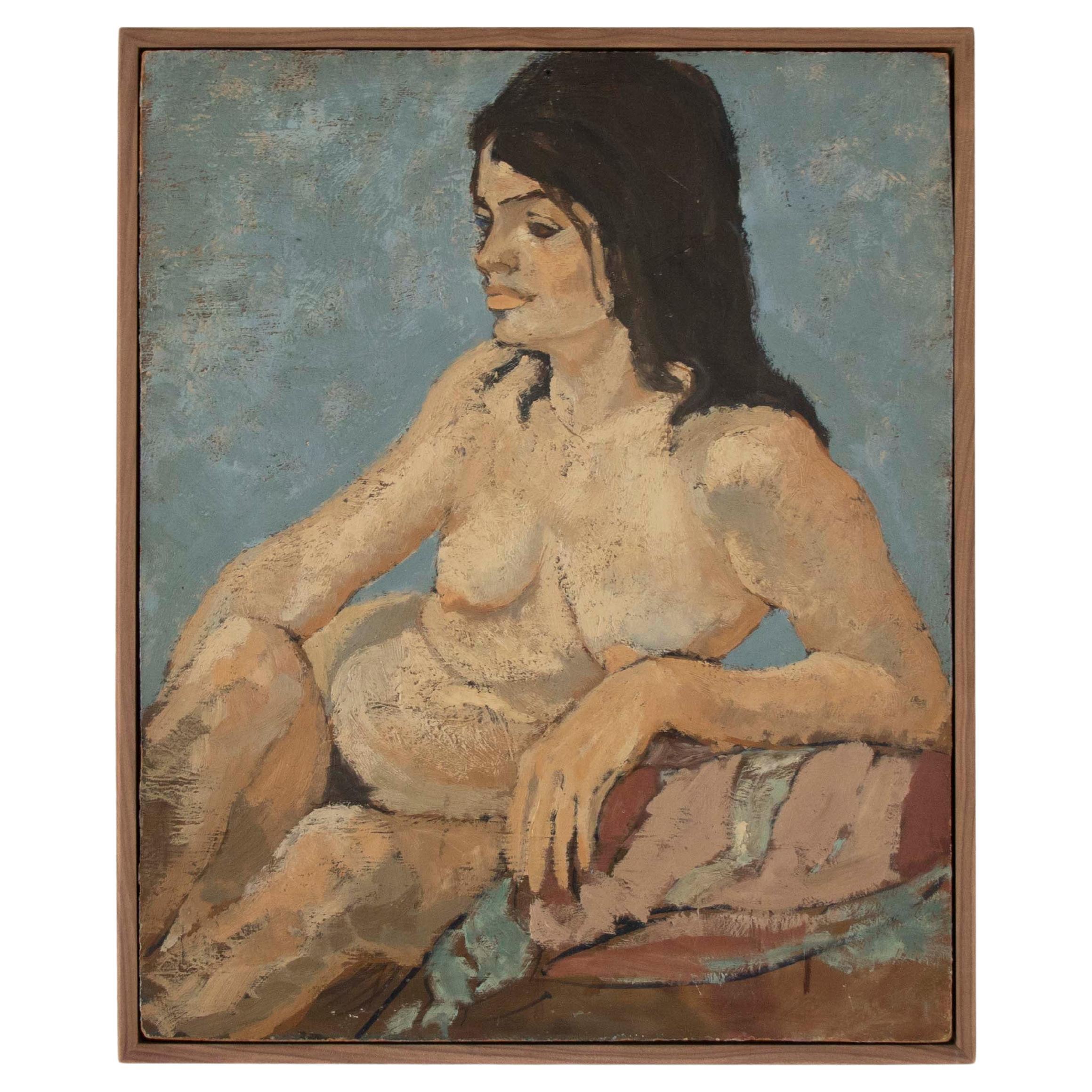 Large French 1950's Expressionist Painting, Nude Woman