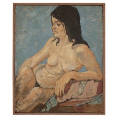 Vintage Large French 1950's Expressionist Painting, Nude Woman