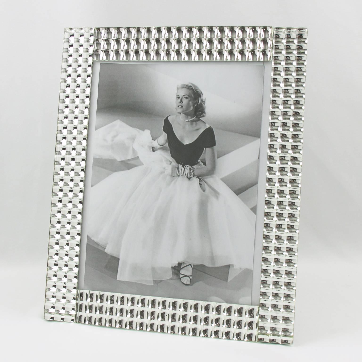 Hollywood Regency Large French 1950s Mirrored Glass Picture Photo Frame