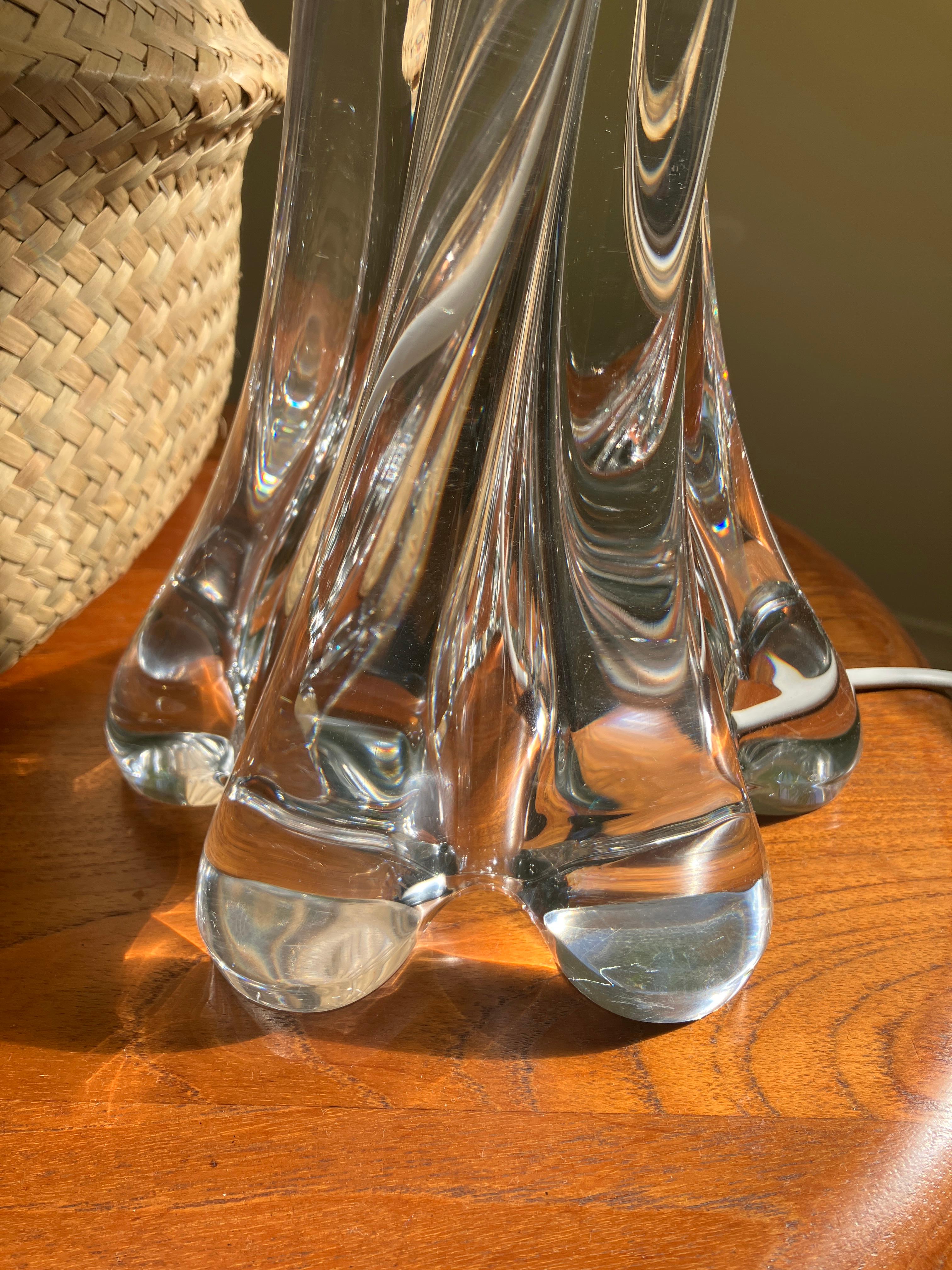 Art Deco Large French 1950s Solid Glass Table Lamp by Vannes Le Chatel Glassworks