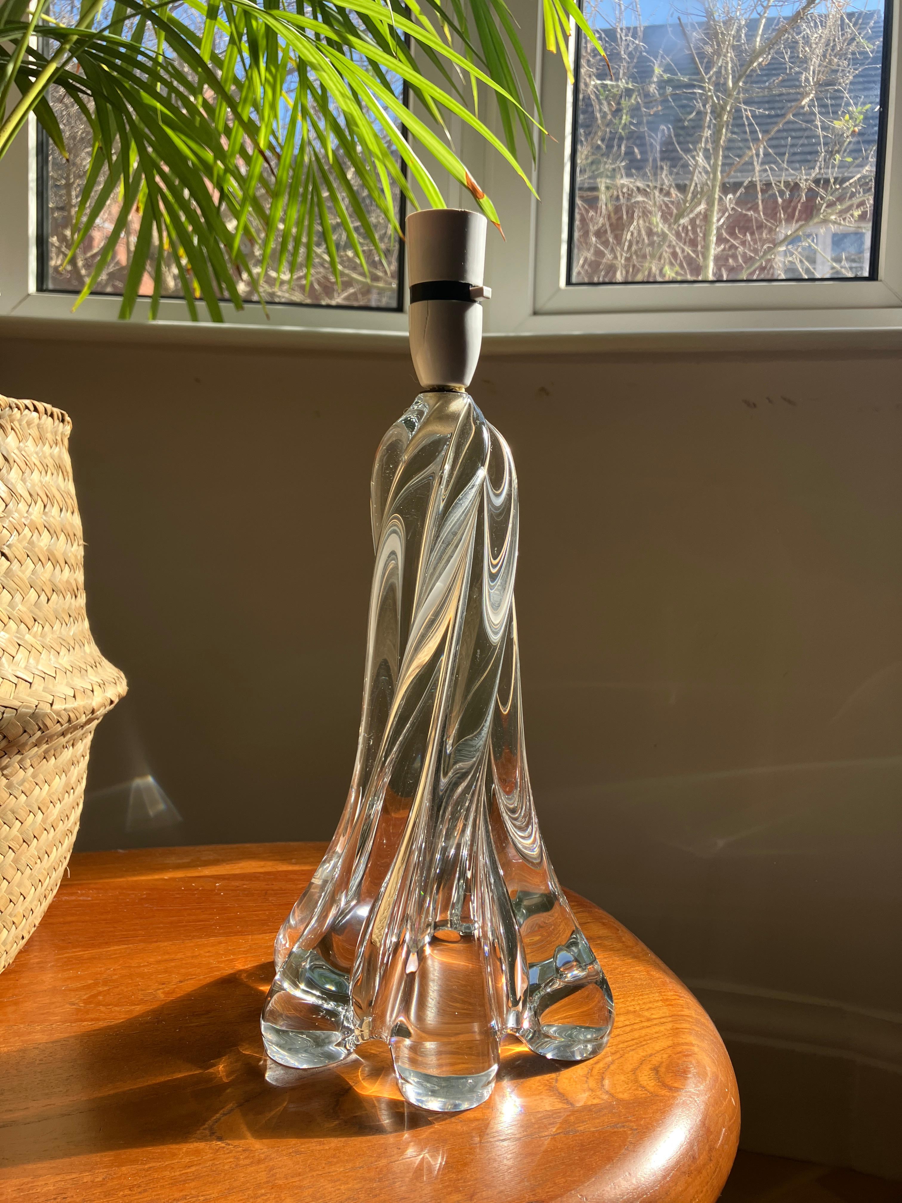 Large French 1950s Solid Glass Table Lamp by Vannes Le Chatel Glassworks In Good Condition In Leicester, GB