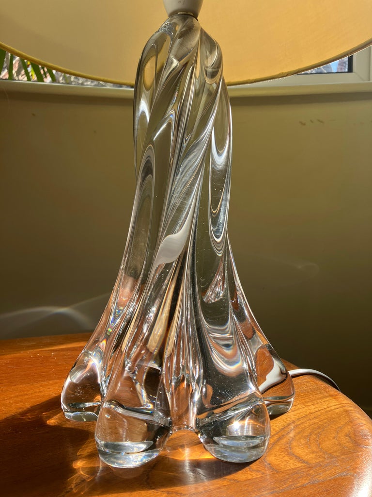 Large French 1950s Solid Glass Table Lamp by Vannes Le Chatel