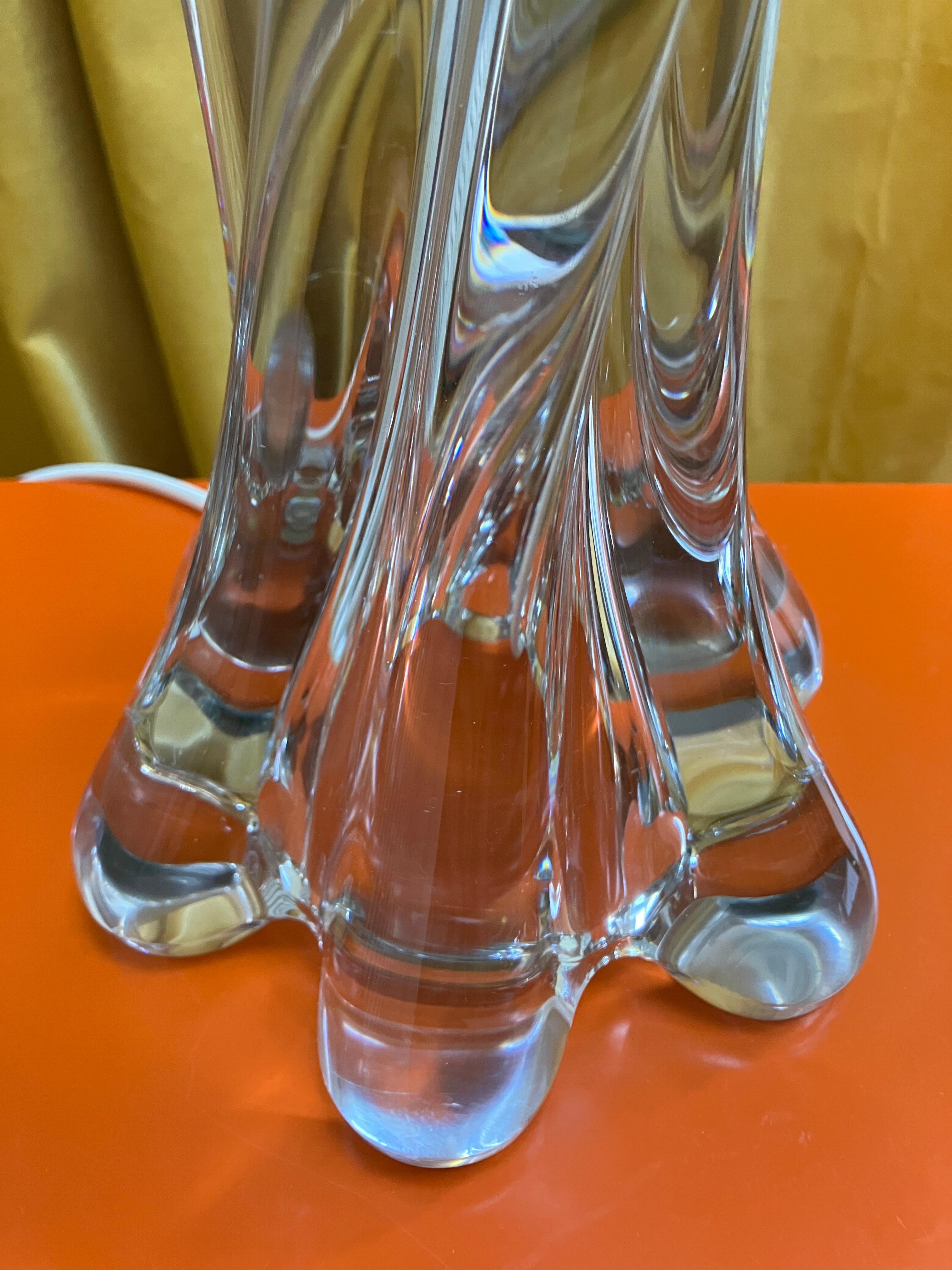 Large French 1950s Solid Glass Table Lamp by Vannes Le Chatel Glassworks 1