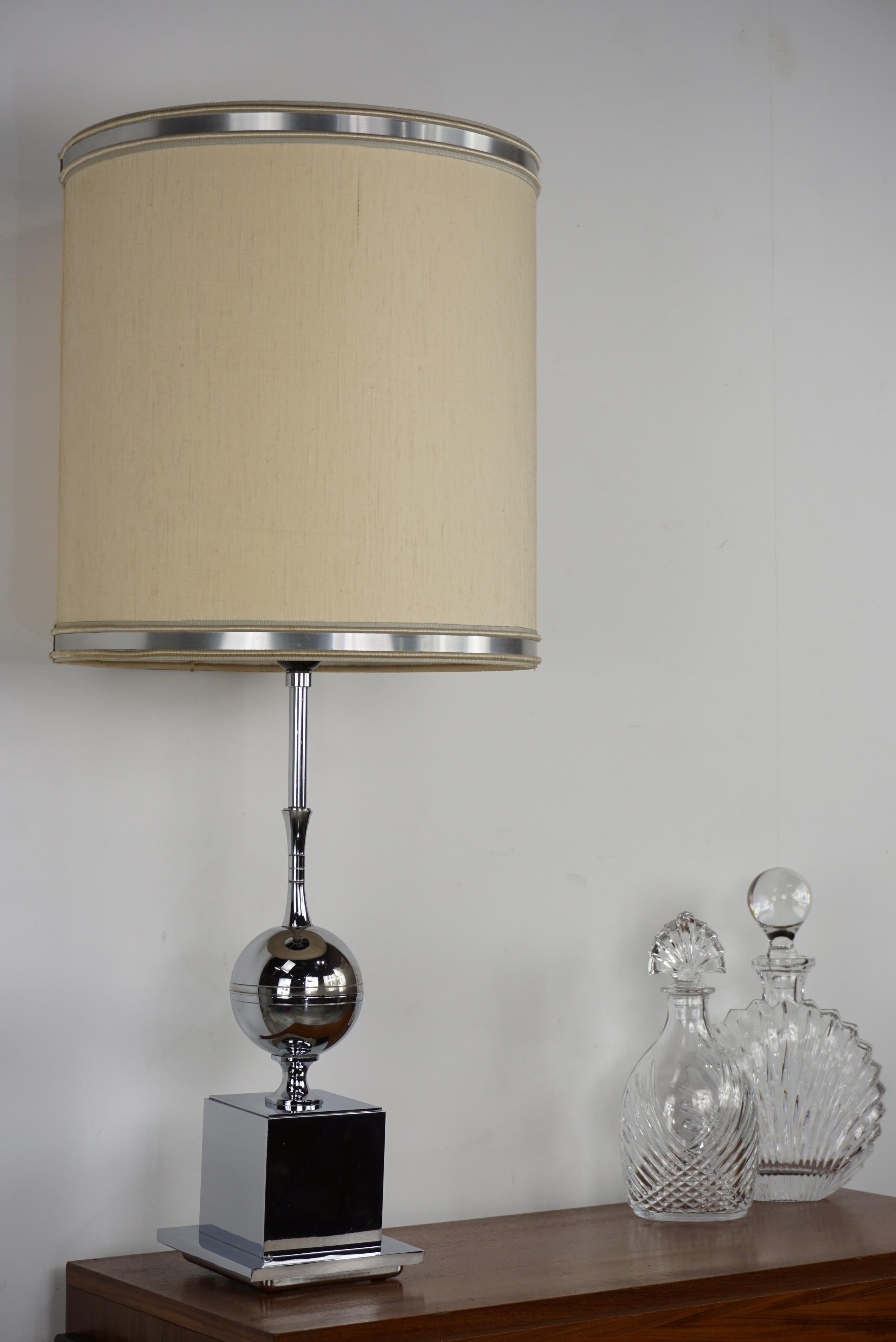 Large French 1960s Design Chrome Metal Lamp 3